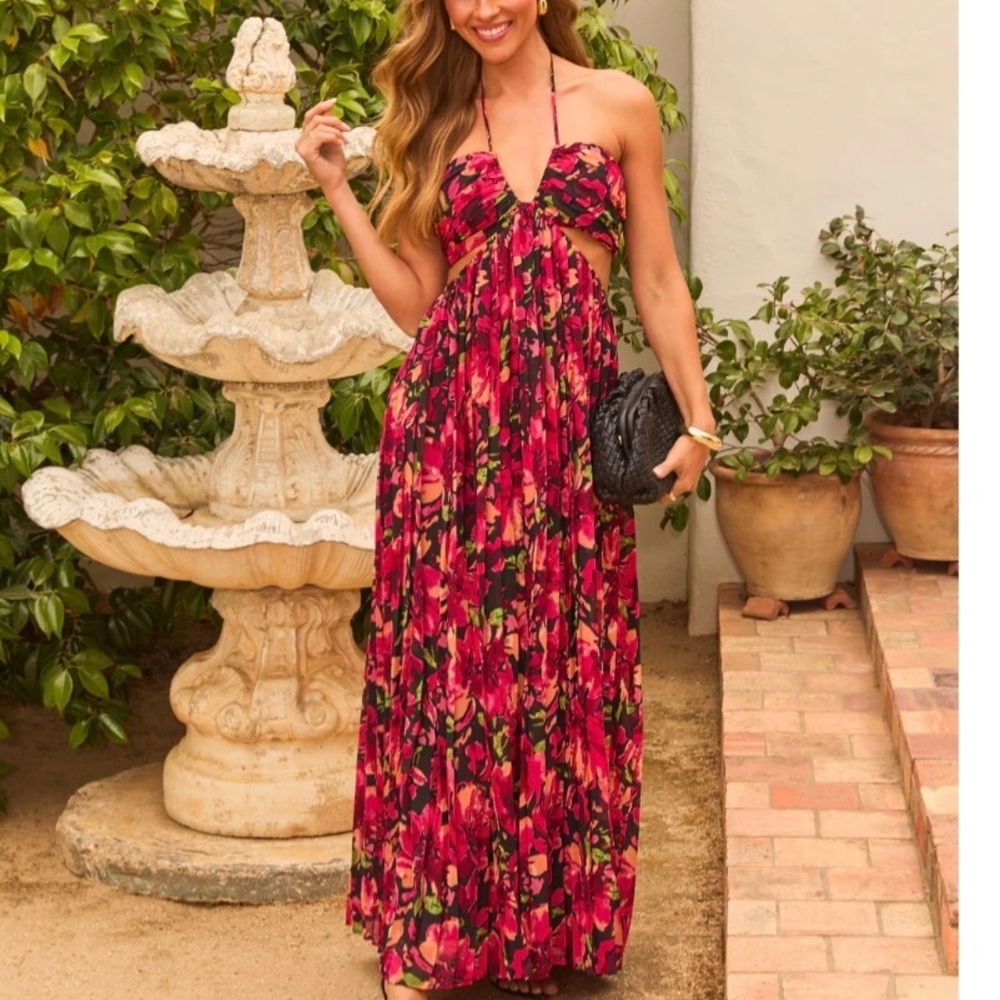 Vici Red and Pink Floral Maxi Dress